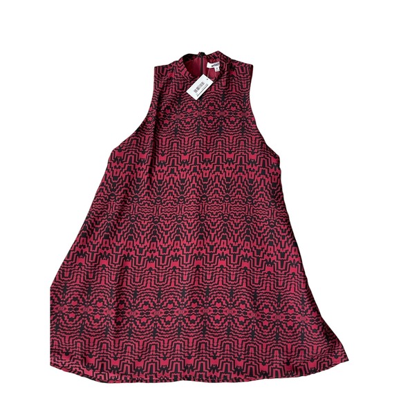 BB Dakota Red Black Trapeze Abstract Mock-neck‎ Shift Dress Size Medium - Picture 4 of 8